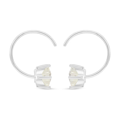 Sterling Silver 925 Earring Rhodium Plated Embedded With Yellow Diamond