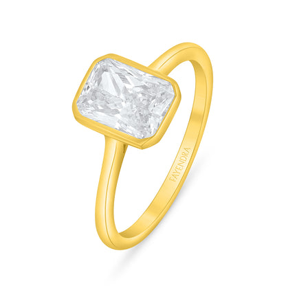 Sterling Silver 925 Ring Golden Plated Embedded With White Zircon