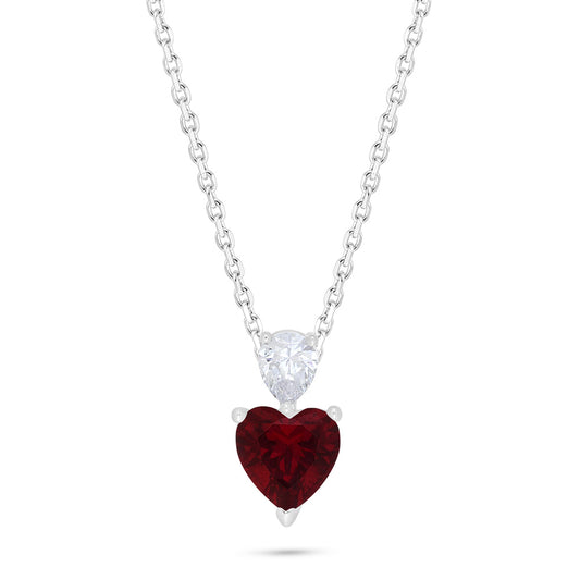 Sterling Silver 925 Necklace Rhodium Plated Embedded With Ruby Corundum And White Zircon