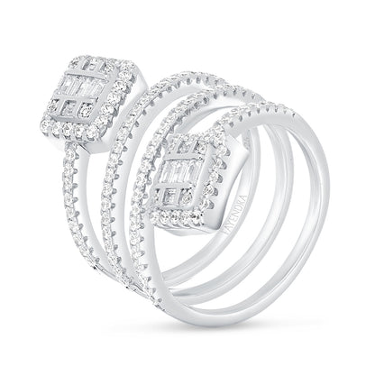 Sterling Silver 925 Ring Rhodium Plated Embedded With White Zircon