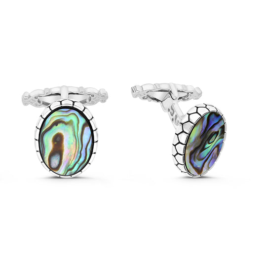 Sterling Silver 925 Cufflink Rhodium And Black Plated Embedded With Blue Shell