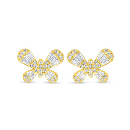 Sterling Silver 925 Earring Golden Plated Embedded With White Zircon