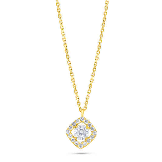 Sterling Silver 925 Necklace Golden Plated Embedded With White Zircon