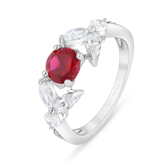 Sterling Silver 925 Ring Rhodium Plated Embedded With Ruby Corundum And White Zircon