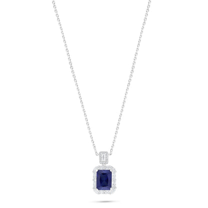 Sterling Silver 925 Necklace Rhodium Plated Embedded With Sapphire Corundum And White Zircon