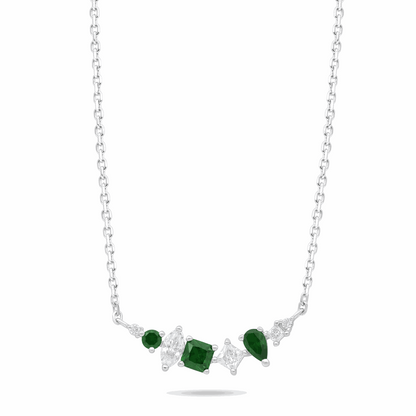 Sterling Silver 925 Necklace Rhodium Plated Embedded With Emerald Zircon And White Zircon
