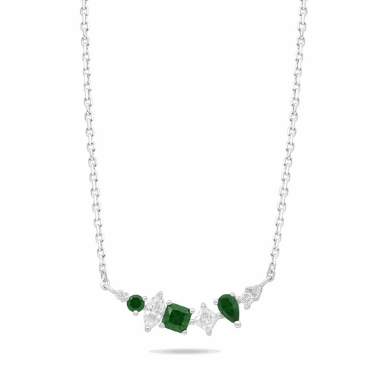 Sterling Silver 925 Necklace Rhodium Plated Embedded With Emerald Zircon And White Zircon