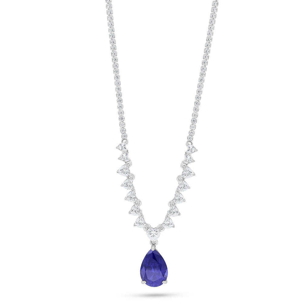 عقد من الفضة الخالصة عيار 925 مطلي روديوم مرصع زفير كروندوم و فص ابيض