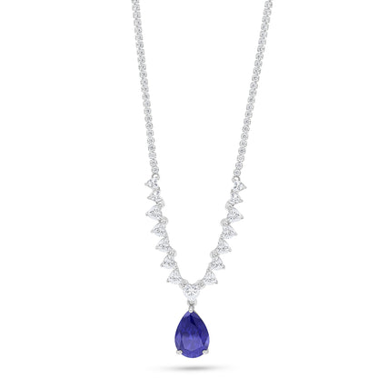 عقد من الفضة الخالصة عيار 925 مطلي روديوم مرصع زفير كروندوم و فص ابيض