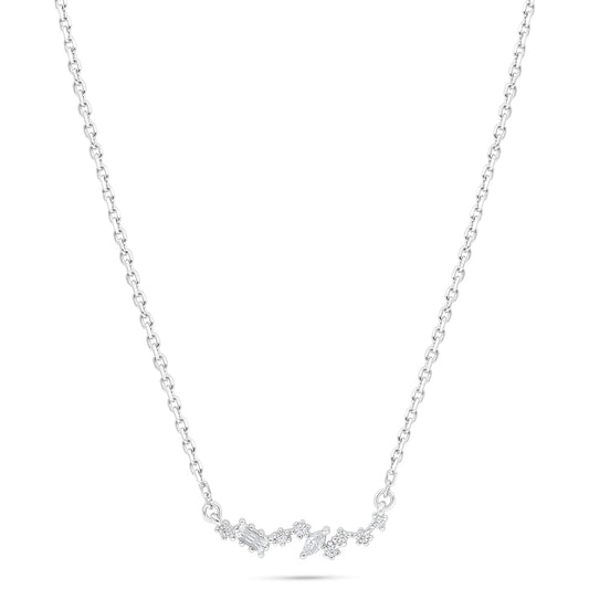 Sterling Silver 925 Necklace Rhodium Plated Embedded With White Zircon