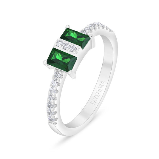 خاتم من الفضة الخالصة عيار 925 مطلي روديوم مرصع زركون زمردي و فص ابيض