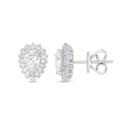 Sterling Silver 925 Earring Rhodium Plated Embedded With White Zircon