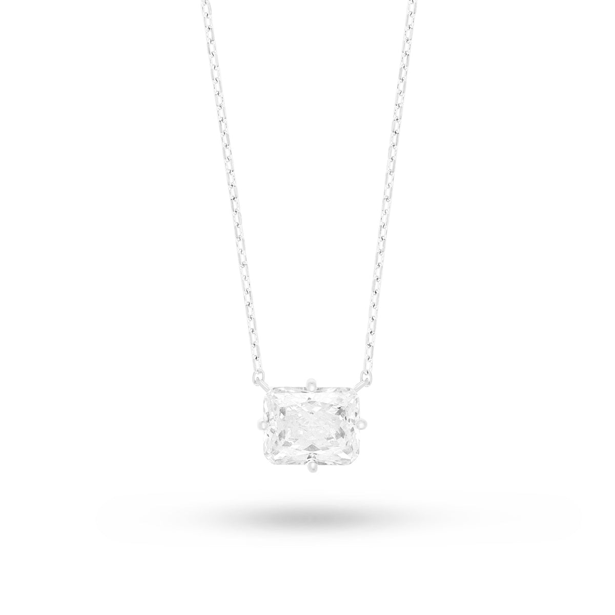 Sterling Silver 925 Necklace Rhodium Plated Embedded With White Zircon