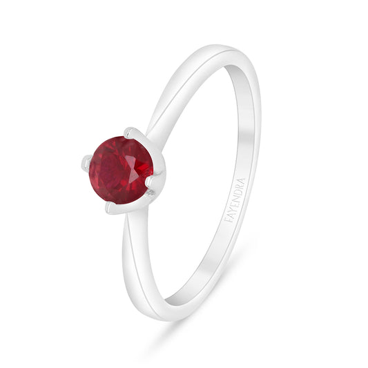Sterling Silver 925 Ring Rhodium Plated Embedded With Ruby Corundum And White Zircon