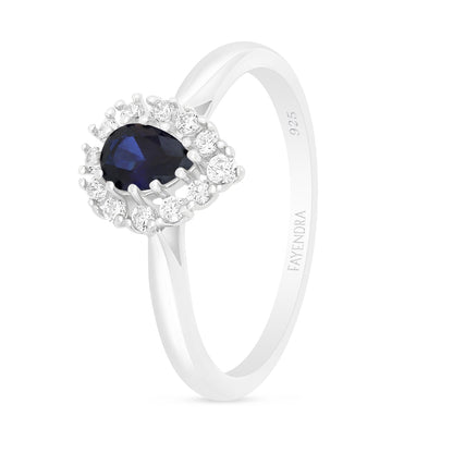 Sterling Silver 925 Ring Rhodium Plated Embedded With Sapphire Corundum And White Zircon