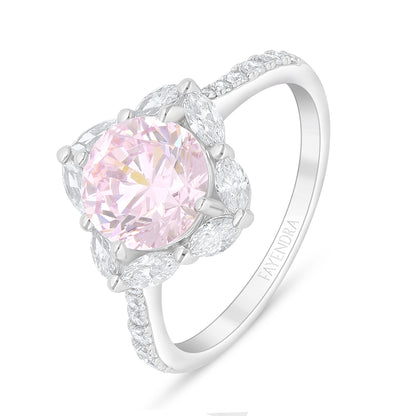 Sterling Silver 925 Ring Rhodium Plated Embedded With Pink Zircon And White Zircon