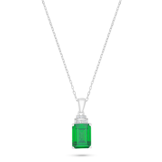 Sterling Silver 925 Necklace Rhodium Plated Embedded With Emerald Zircon And White Zircon
