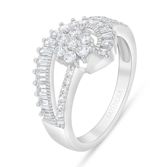 Sterling Silver 925 Ring Rhodium Plated Embedded With White Zircon