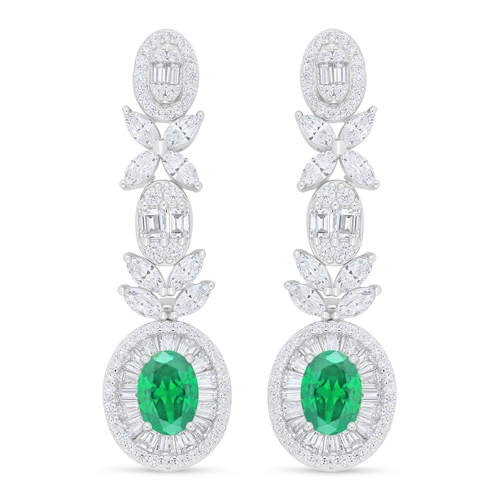 Sterling Silver 925 Set Rhodium Plated Embedded With Emerald Zircon And White Zircon