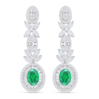 Sterling Silver 925 Set Rhodium Plated Embedded With Emerald Zircon And White Zircon
