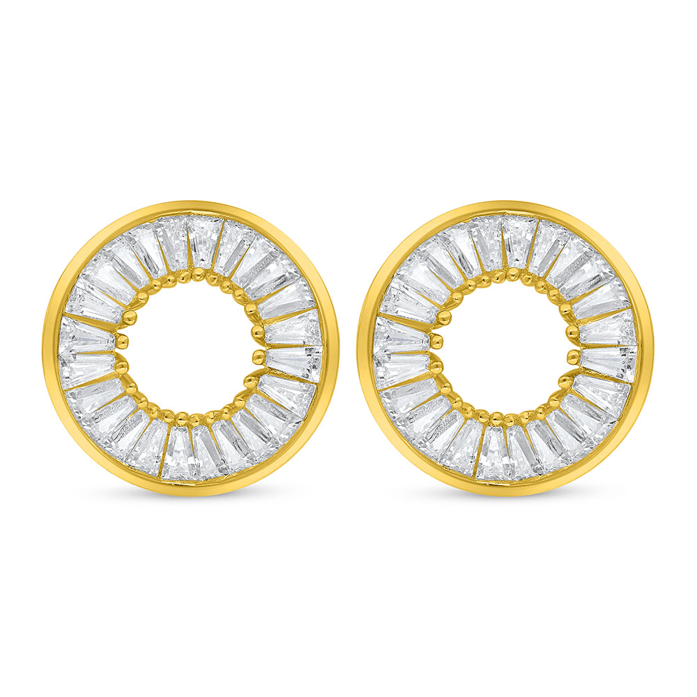 اقراط من الفضة الخالصة عيار 925 مطلية ذهبي مرصعة فص ابيض