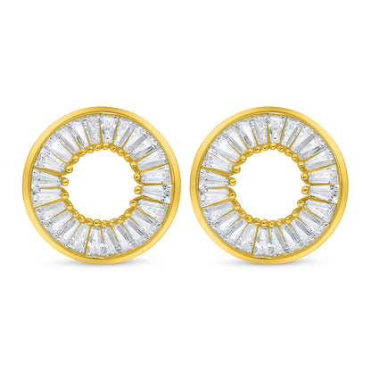 اقراط من الفضة الخالصة عيار 925 مطلية ذهبي مرصعة فص ابيض