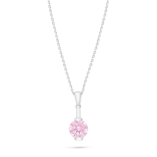 Sterling Silver 925 Necklace Rhodium Plated Embedded With pink Zircon