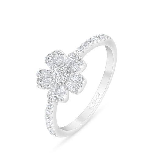 Sterling Silver 925 Ring Rhodium Plated Embedded With White Zircon