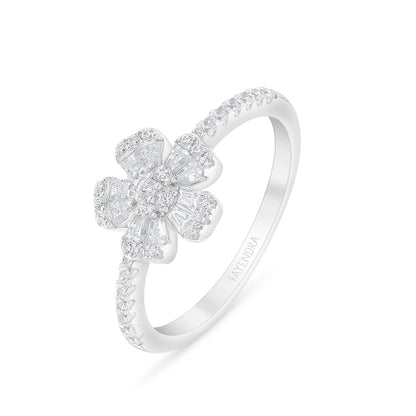 Sterling Silver 925 Ring Rhodium Plated Embedded With White Zircon