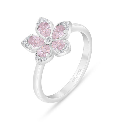Sterling Silver 925 Ring Rhodium Plated Embedded With pink Zircon And White Zircon