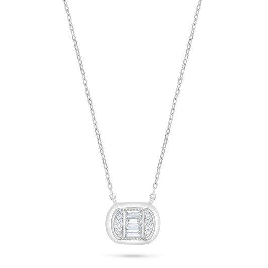 Sterling Silver 925 Necklace Rhodium Plated Embedded With White Zircon
