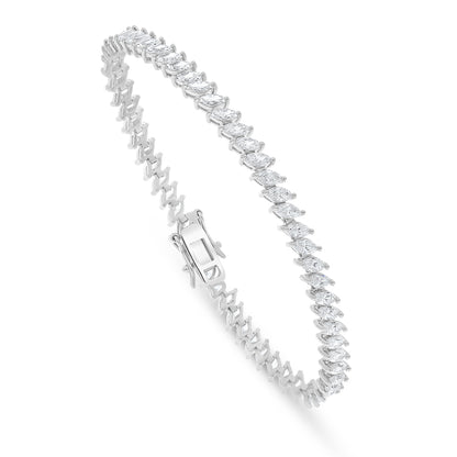 Sterling Silver 925 Bracelet Rhodium Plated Embedded With White Zircon