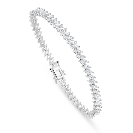 Sterling Silver 925 Bracelet Rhodium Plated Embedded With White Zircon