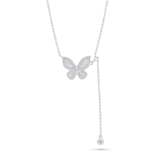 عقد من الفضة الخالصة عيار 925 مطلي روديوم مرصع فص ابيض