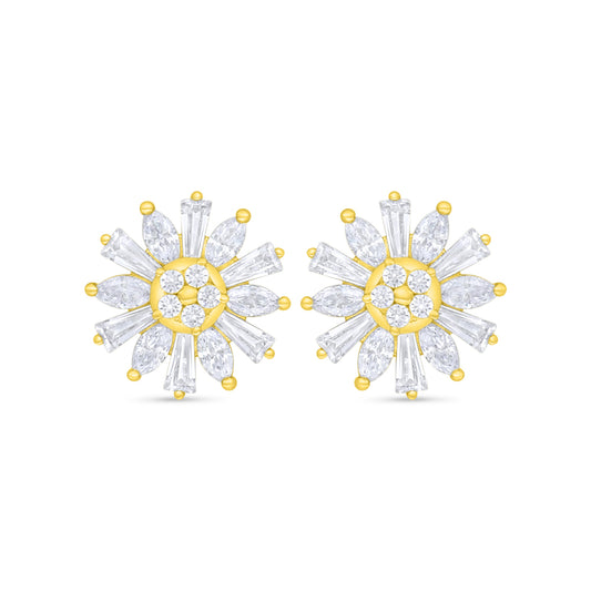 Sterling Silver 925 Earring Golden Plated Embedded With White Zircon