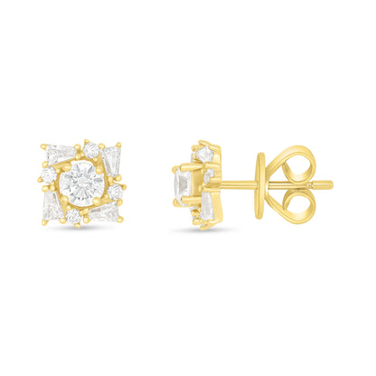 Sterling Silver 925 Earring Golden Plated Embedded With White Zircon