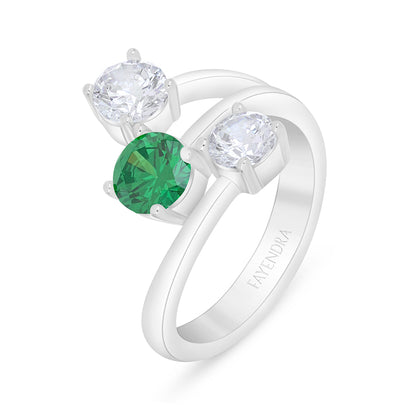 Sterling Silver 925 Ring Rhodium Plated Embedded With Emerald Zircon And White Zircon