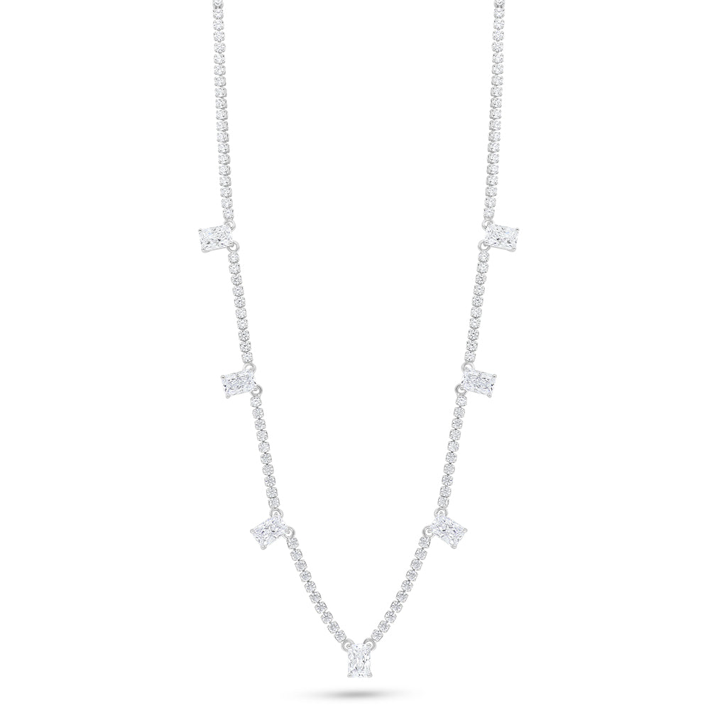 Sterling Silver 925 Necklace Rhodium Plated Embedded With White Zircon