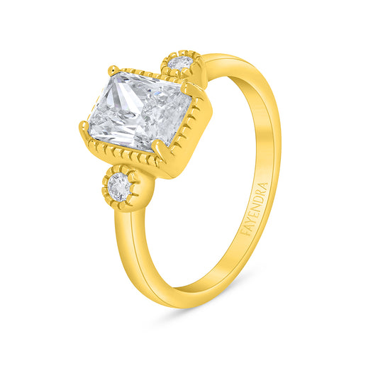 Sterling Silver 925 Ring Golden Plated Embedded With White Zircon