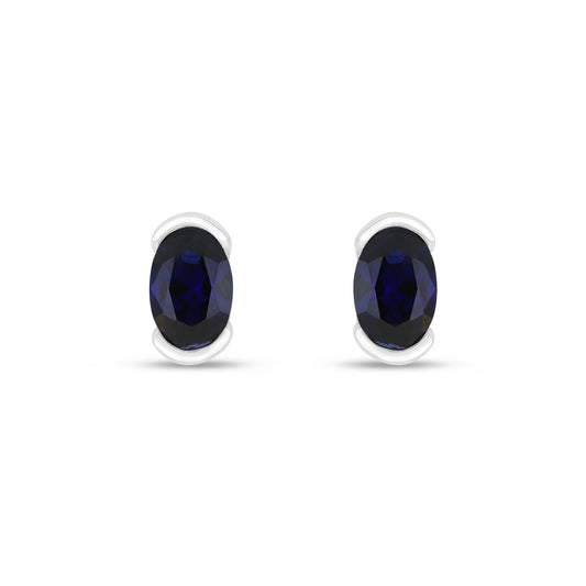 Sterling Silver 925 Earring Rhodium Plated Embedded With Sapphire Corundum