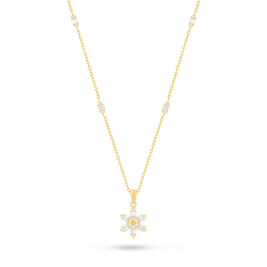 Sterling Silver 925 Necklace Golden Plated Embedded With White Zircon