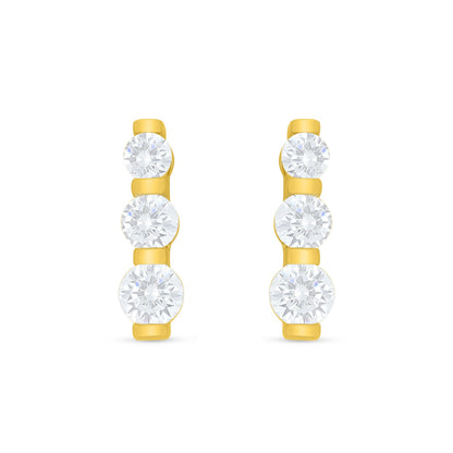 Sterling Silver 925 Earring Golden Plated Embedded With White Zircon