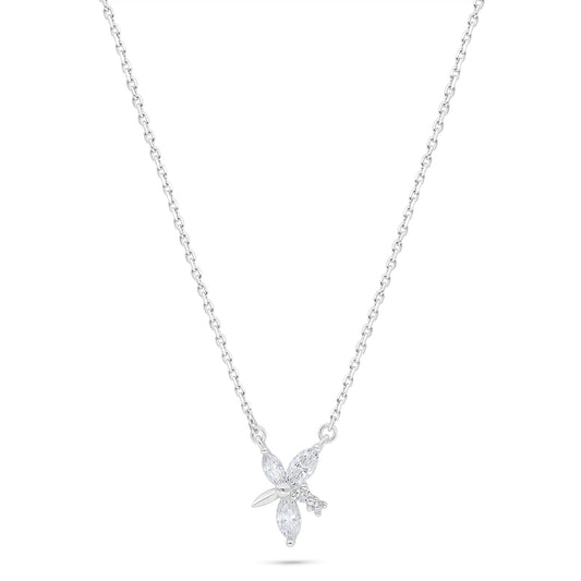 Sterling Silver 925 Necklace Rhodium Plated Embedded With White Zircon