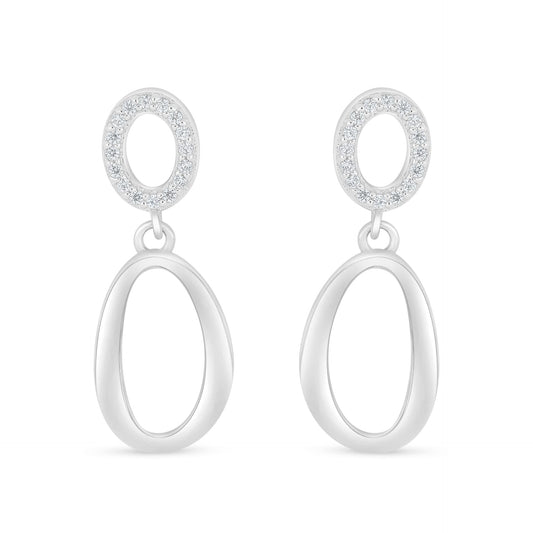 Sterling Silver 925 Earring Rhodium Plated Embedded With White Zircon