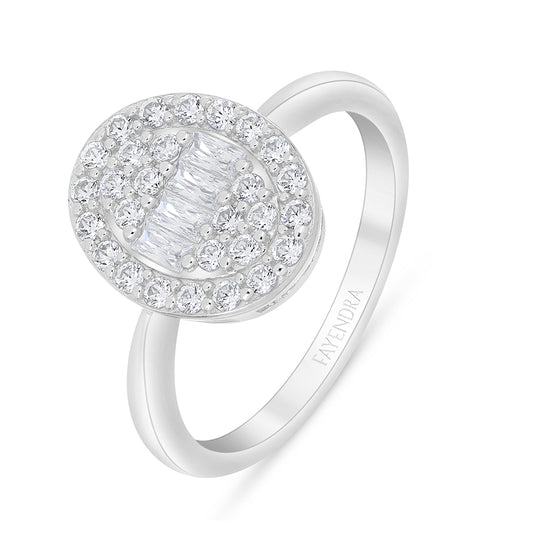 Sterling Silver 925 Ring Rhodium Plated Embedded With White Zircon