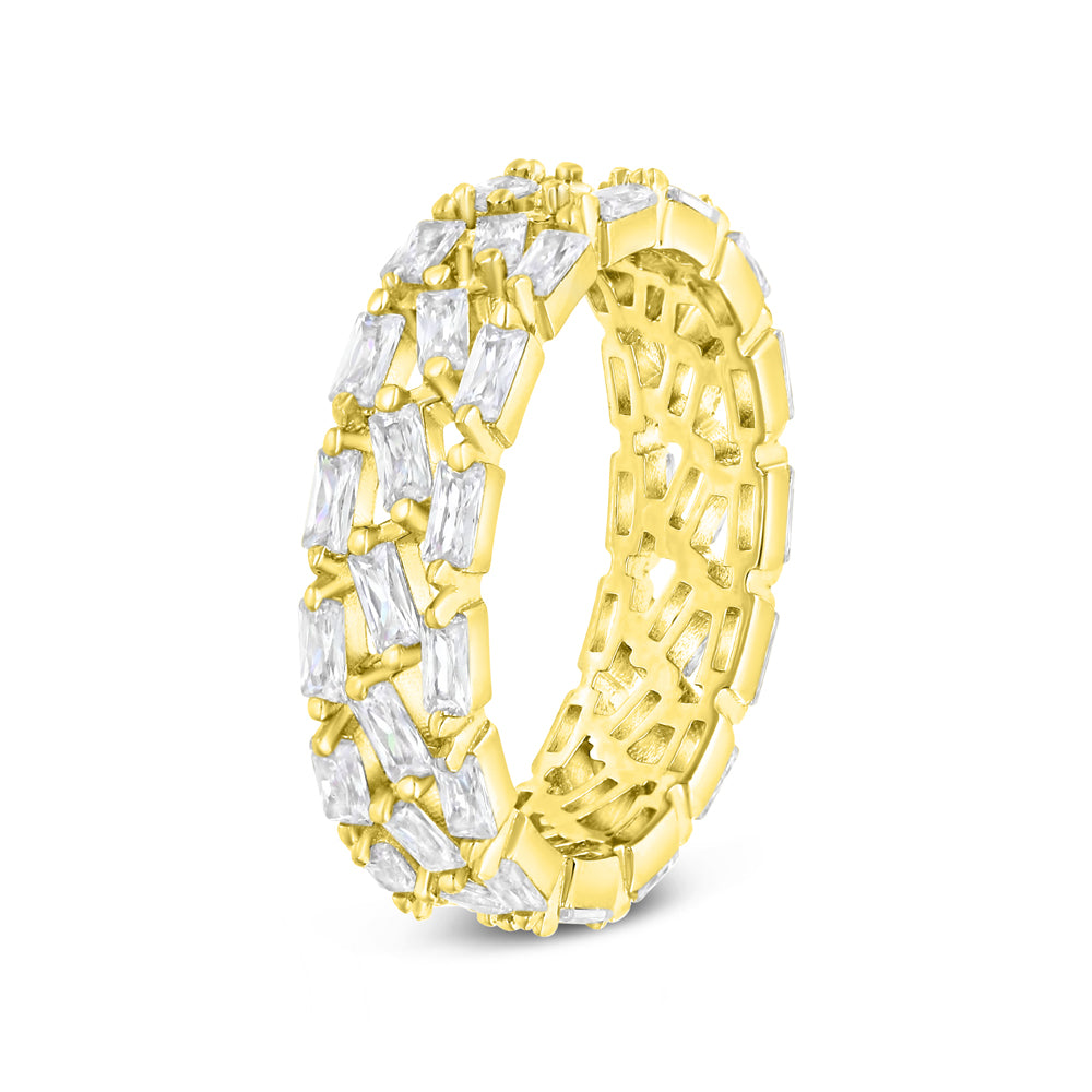 Sterling Silver 925  Ring Gold  Plated Embedded With White CZ