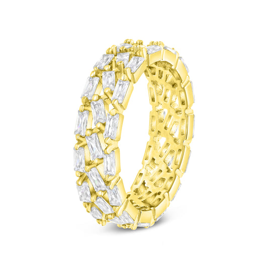 Sterling Silver 925  Ring Gold  Plated Embedded With White CZ