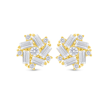 Sterling Silver 925 Earring Golden Plated Embedded With White Zircon