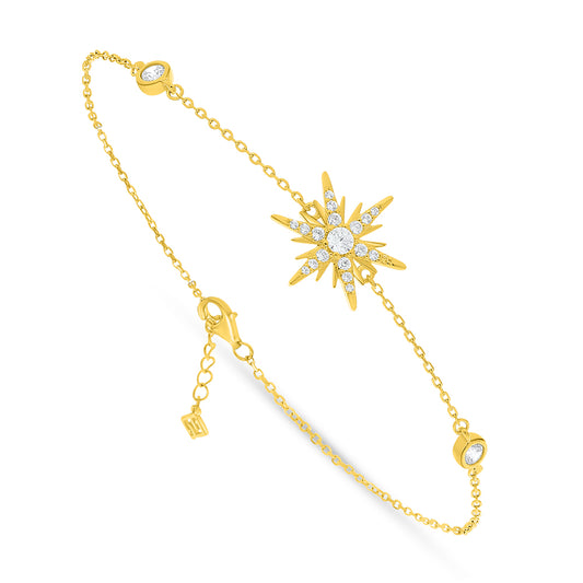 Sterling Silver 925 Bracelet Golden Plated Embedded With White Zircon
