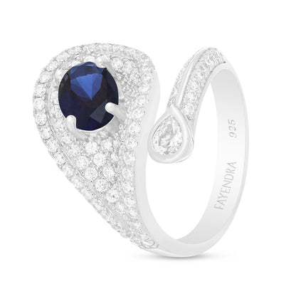 Sterling Silver 925 Ring Rhodium Plated Embedded With Sapphire Corundum And White Zircon
